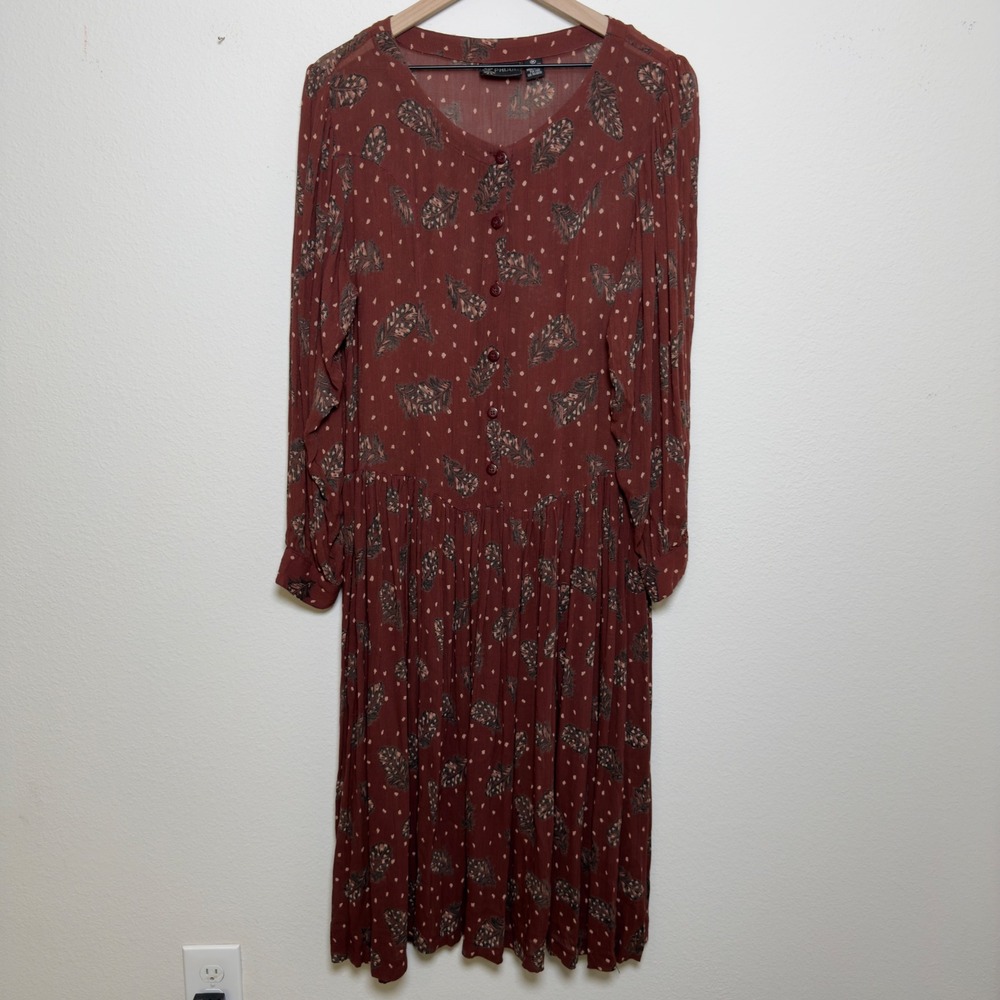 Phool Women Midi Dress M Rust Brown Feather Academia Goblin Gremlin Whimsigoth